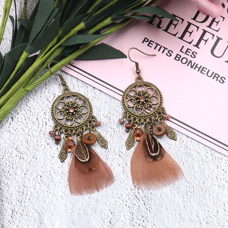 Anting Kait Gantung Desain Dream Catcherrumbai Bulu Gaya Bohemianetnik Untuk Wanita