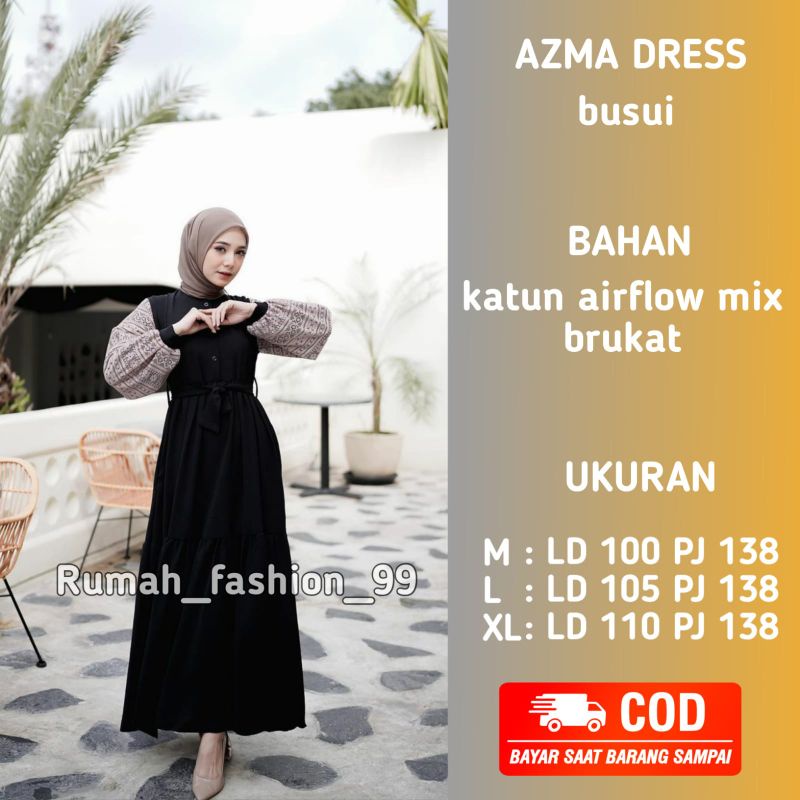 Baju Gamis wanita Azma Dress Lebaran Terbaru 2022 Bahan Katun Airflow motif Brukat