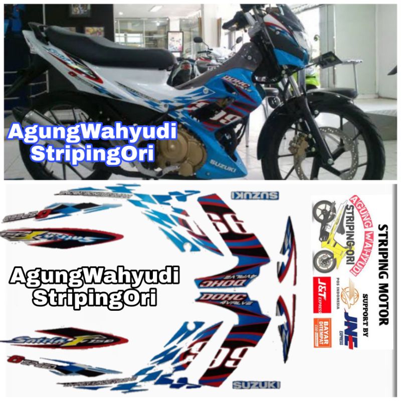 STIKER STRIPING LIS BODY MOTOR SUZUKI SATRIA FU 2012 BIRU PUTIH SATRIA F150 F 150 PUTIH BIRU FU 150 