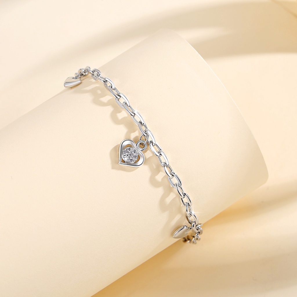 Y572【COD】Gelang Titanium Perak Xuping Diamond Heart Crystal Jewelry Bracelet