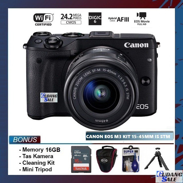 [NEW] KAMERA CANON EOS M3 + LENSA KIT 15-45MM IS STM WiFi