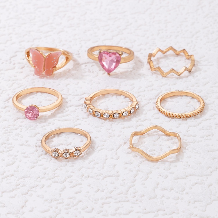 8units / Set Cincin Butterfly Geometri Bahan Metal Warna Pink Untuk Boneka Barbie