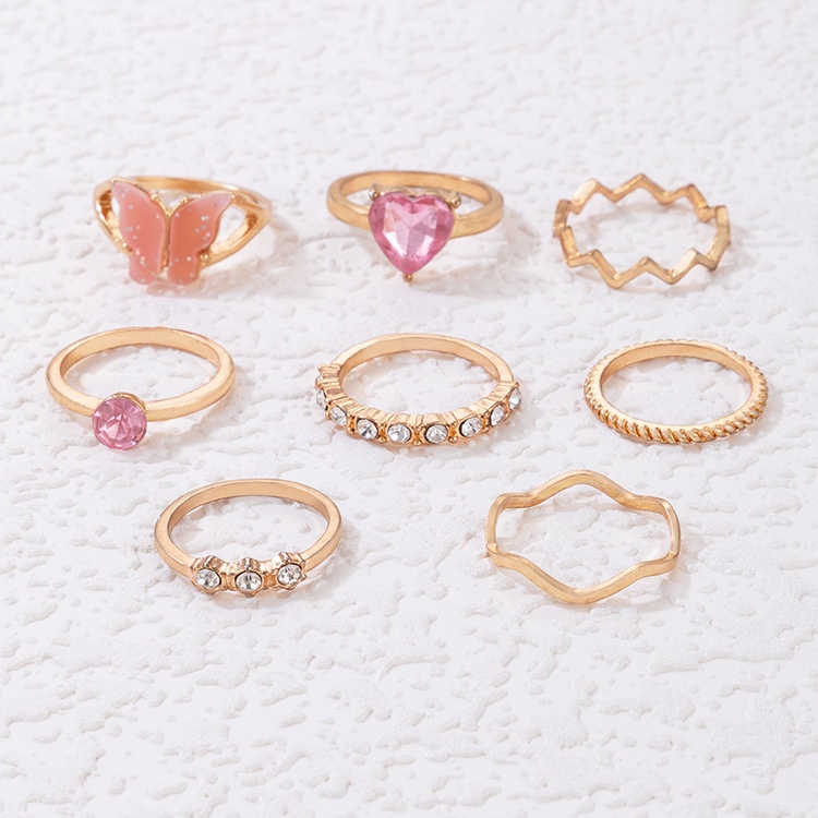 8units / Set Cincin Butterfly Geometri Bahan Metal Warna Pink Untuk Boneka Barbie