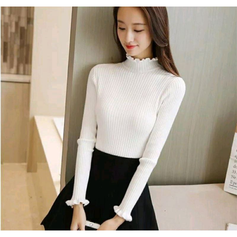 ATASAN RAJUT KRIWIL PREMIUM / TURTLE NECK RIB LENGAN PANJANG WANITA (TERMURAH)