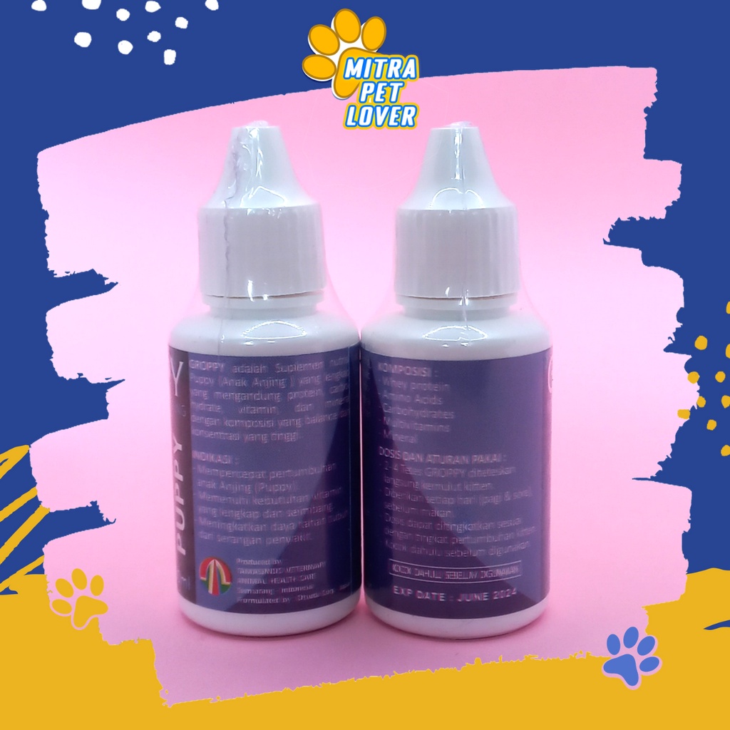 SUPLEMEN MEMPERCEPAT PERTUMBUHAN ANAK ANJING - GROPPY 30 ML ORIGINAL - VITAMIN NUTRISI PERTUMBUHAN ANJING DOG PUPPIES - TINGKATKAN IMUN TUBUH - PET ANIMAL HEALTHCARE AND VETERINARY TAMASINDO OBAT KESEHATAN TERNAK HEWAN BINATANG PELIHARAAN MITRAPETLOVER