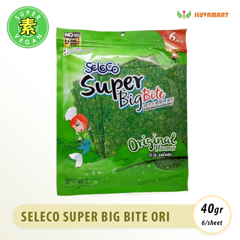 

SELECO Super Big Biter Seaweed Original 40gr Nori 6 Sheet Rumput Laut