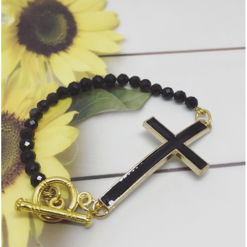 Gelang Batu alam asli BLACK OBSIDIAN FACETED CUTTING with gold chain