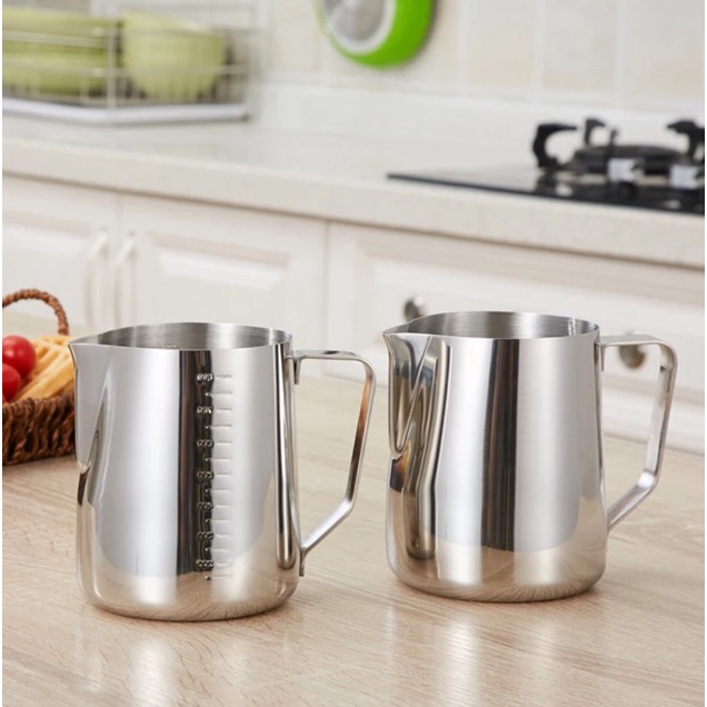 Milk jug pitcher dengan garis 600ml measurement latte art jug stainless steel jarum needle