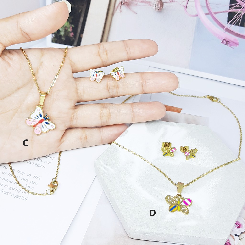 Titanium Anak Kalung Anting Set Kitty Kupu Capung Kuda - BS030