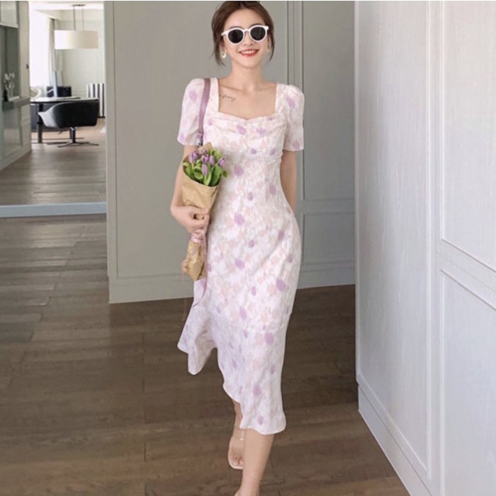 CASUAL OFFICE MIDI LILAC CHIFFON DRESS ALLSIZE NEW ARRIVAL KOREAN STYL