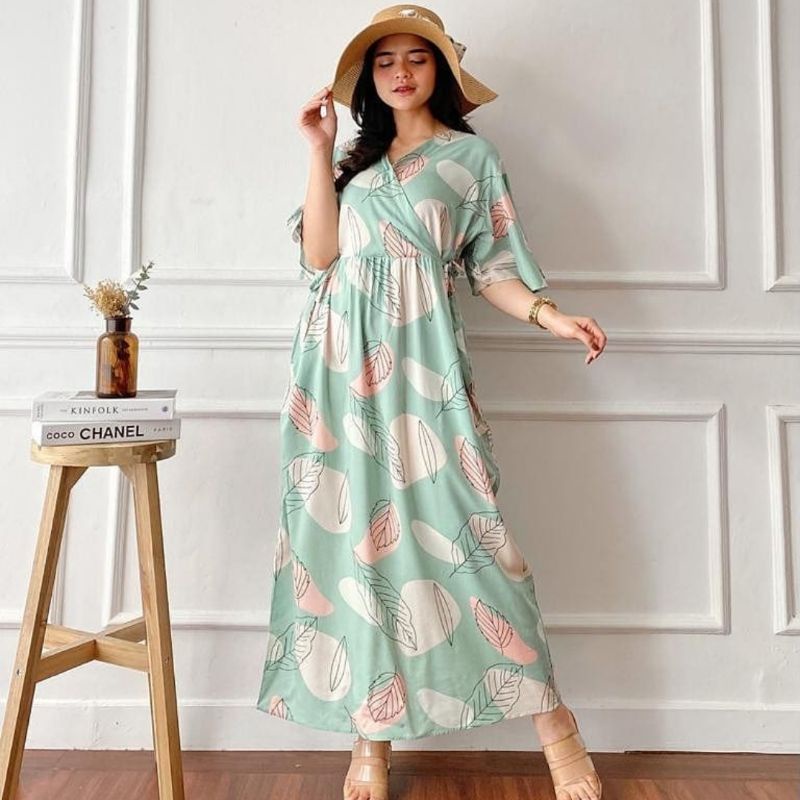 Dress Karen - Dress Kimono Rayon Premium Homey Dress Home wear Home Dress Import Busui Fashion Korean Style Midi Dress Kekinian