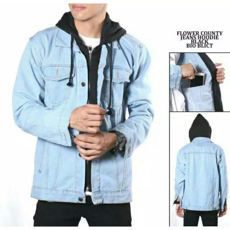 jaket jeans hody pria/jaket jeans resleting/Jaket jeans pria/jaket jeans tidak melar/jaket jeans