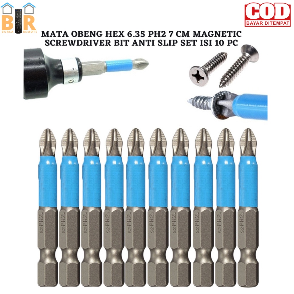 10pcs Mata Obeng Bor 7cm Non Slip PH2 Mata bor Obeng Magnetic alat pertukangan