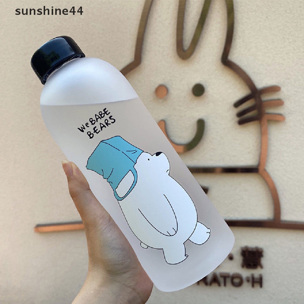 Sunshine Botol Minum 1000ml Transparan Motif Panda / Beruang Kartun Dengan Sedotan Anti Bocor