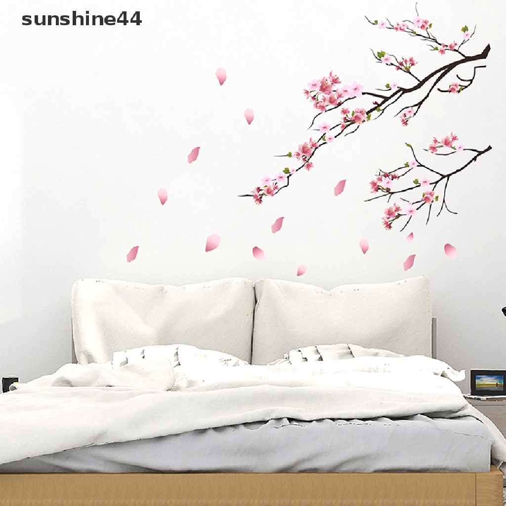 Sunshine Stiker Dinding Gambar Bunga Sakura Mekar Cat Air Untuk Dekorasi Kamar Anak