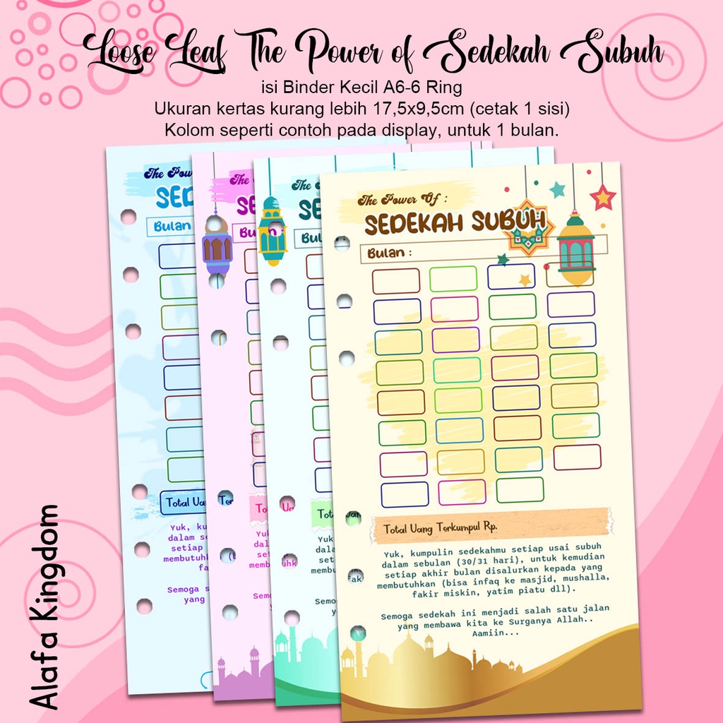 

AlafaKingdom Loose Leaf Isian Binder A6 6 Lubang The Power of Sedekah