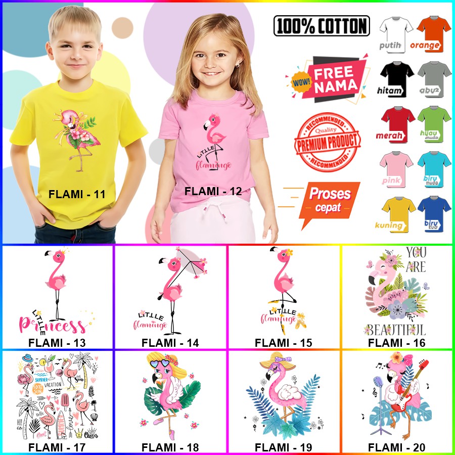 Baju Kaos ANAK DAN DEWASA FLAMINGO COUPLE (FREE NAMA)