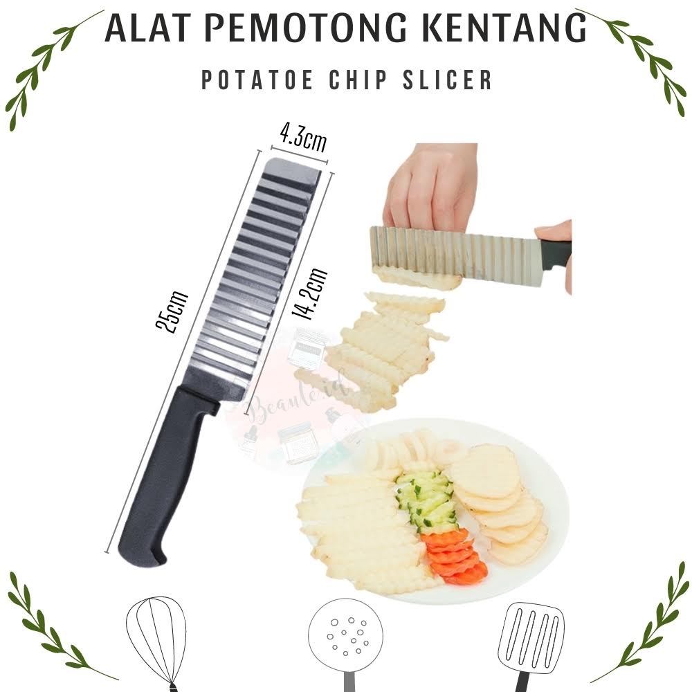 Alat Pemotong Pisau Kentang Ubi Pengiris Pemipih Timun Wortel Sayuran Buah Model Gelombang Potato Chip Slicer Stainless Steel Berkualitas