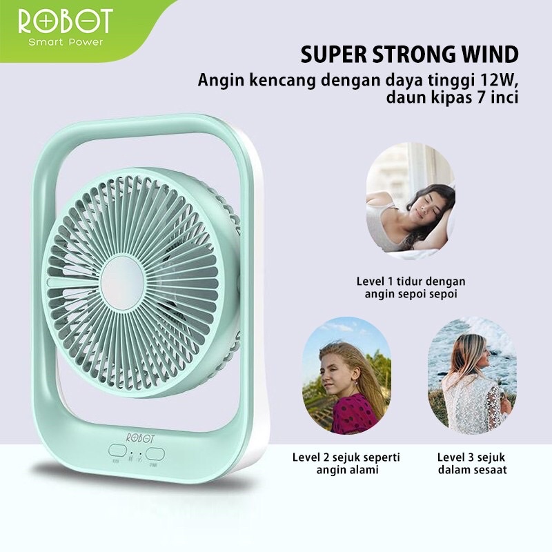 ROBOT RT-BF13 Portable Fan 4000mAh Rotateable Rechargeable Led Illuminated Garansi Resmi 1 Tahun