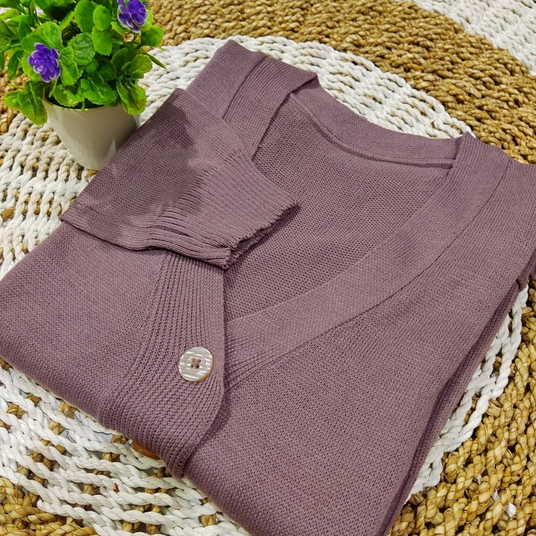 Long Cardy Kancing 3//Cardigan Saku//Cardigan Rajut Oversize-BURGUNDY