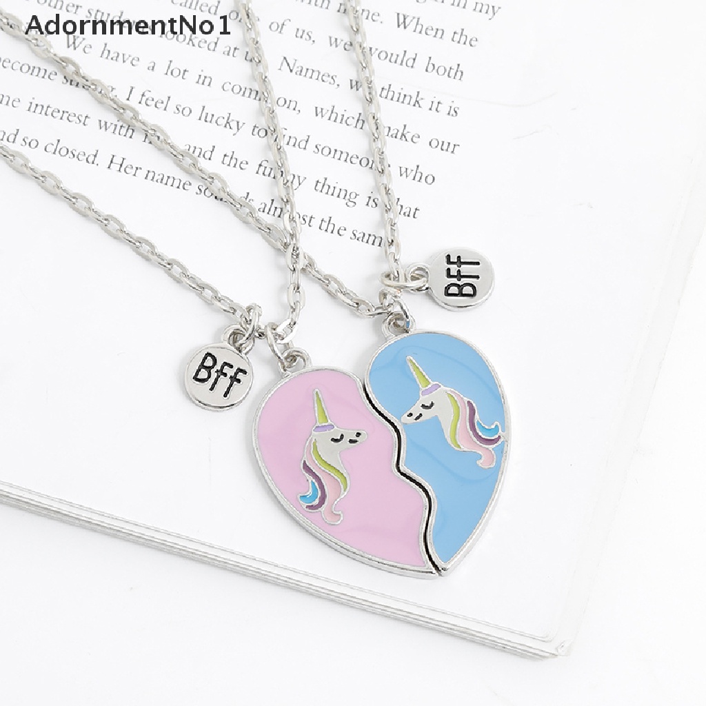 (AdornmentNo1) 2pcs / Set Kalung Rantai + Liontin Motif Unicorn + Tulisan Best Friends Untuk Wanita / Sahabat