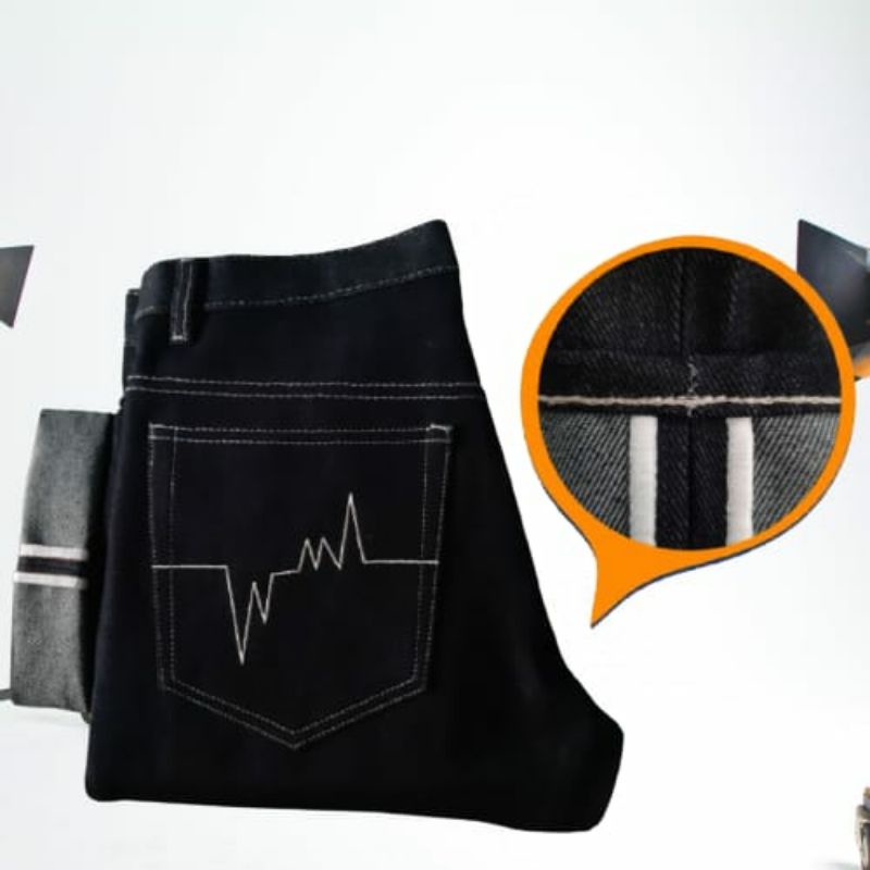 CELANA JEANS DENIM SELVEDGE KAKU BLACK INDIGO