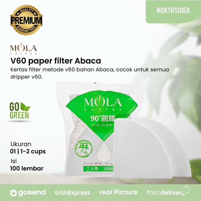 

DISKON - (BISA COD) MOLA paper filter V60-01W ABACA / kertas filter kopi 100 Pcs White