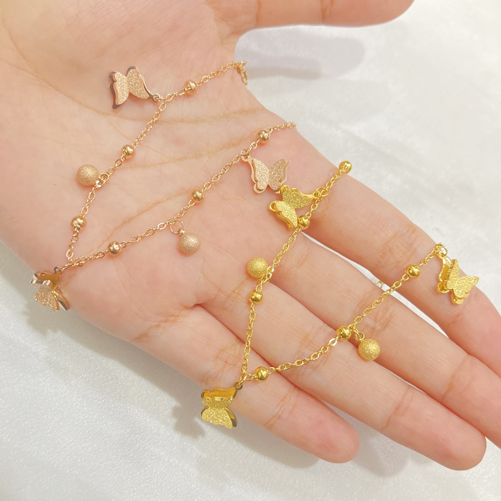 Gelang Titanium Wanita Rantai Mainan Bola Pasir dan Kupu K-Style Anti Karat