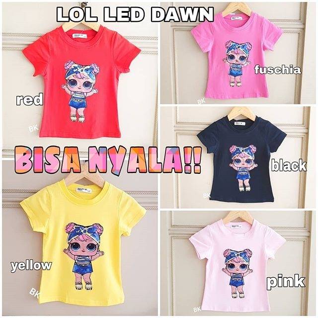 KAOS LAMPU LED MOTIF LOL IMPORT BAGUS TEBAL / Kaos sequin anak perempuan