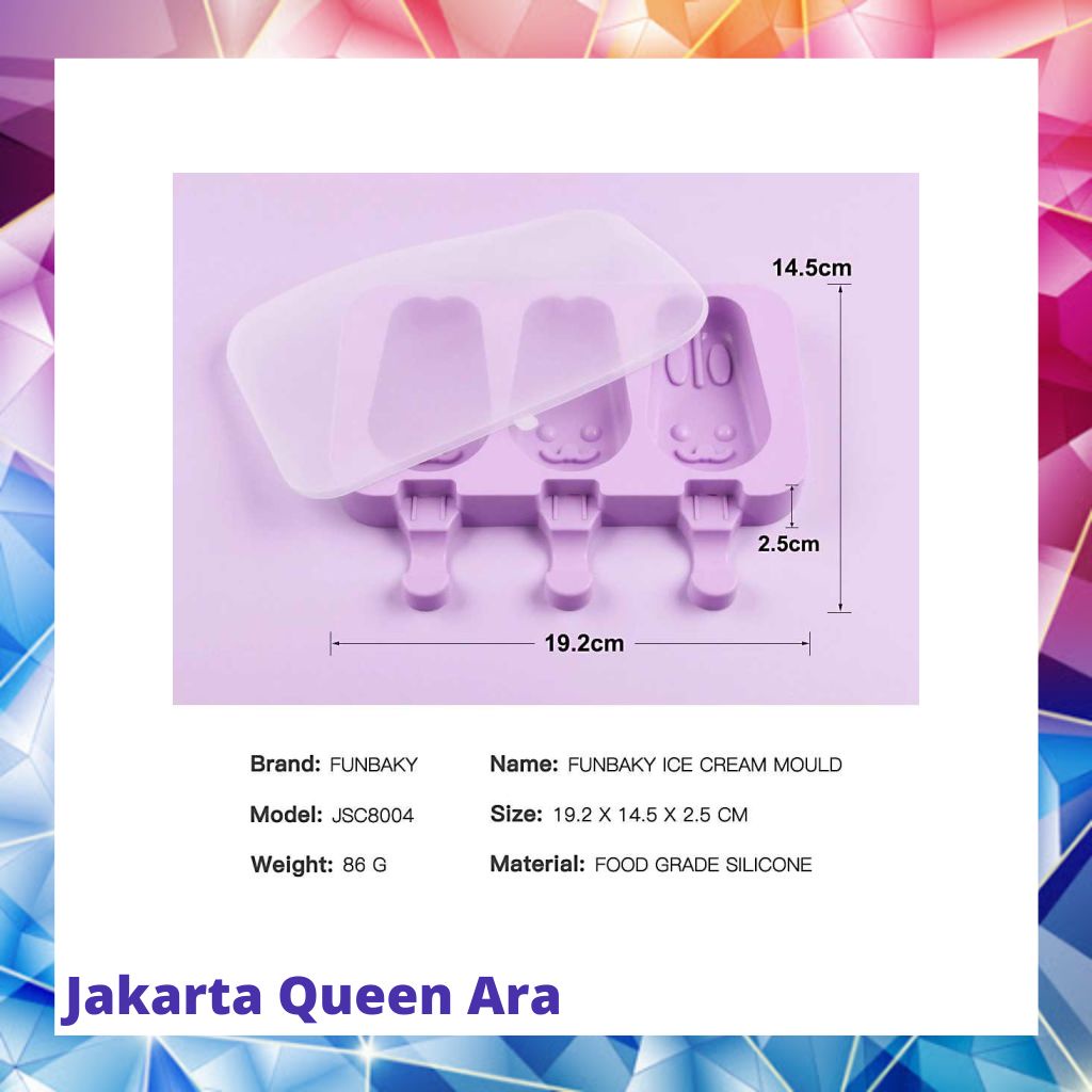 SJ Cetakan Es Krim 3 Hole Silicone with 50 Popsicle Sticks - JSC800