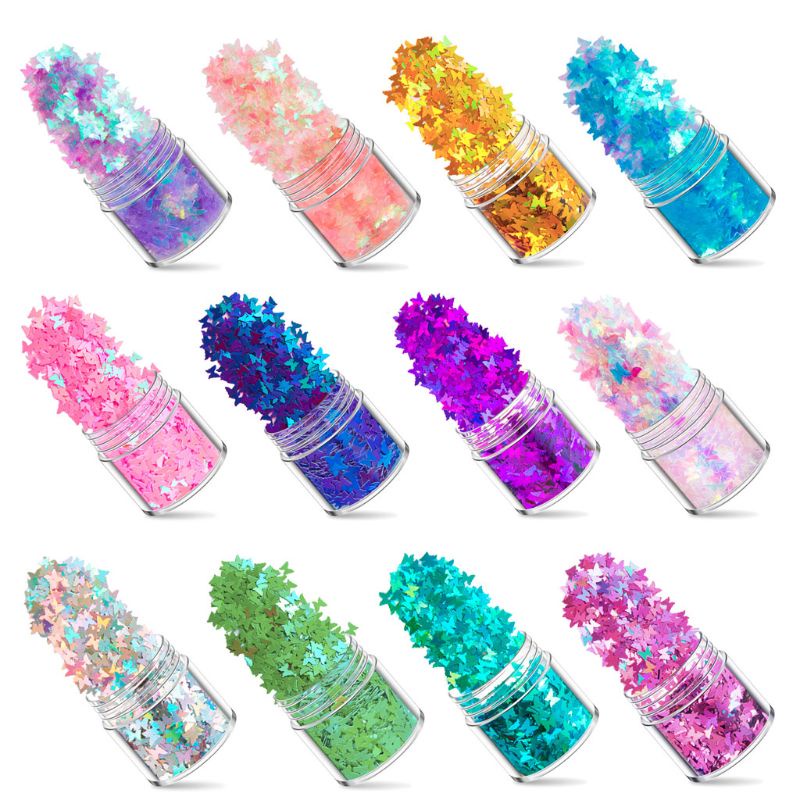 SIY  12 Colors Mixed Holographic Makeup Chunky Glitter Face Body Eye Hair Nail Epoxy Resin Festival Chunky Hexagons Sequins