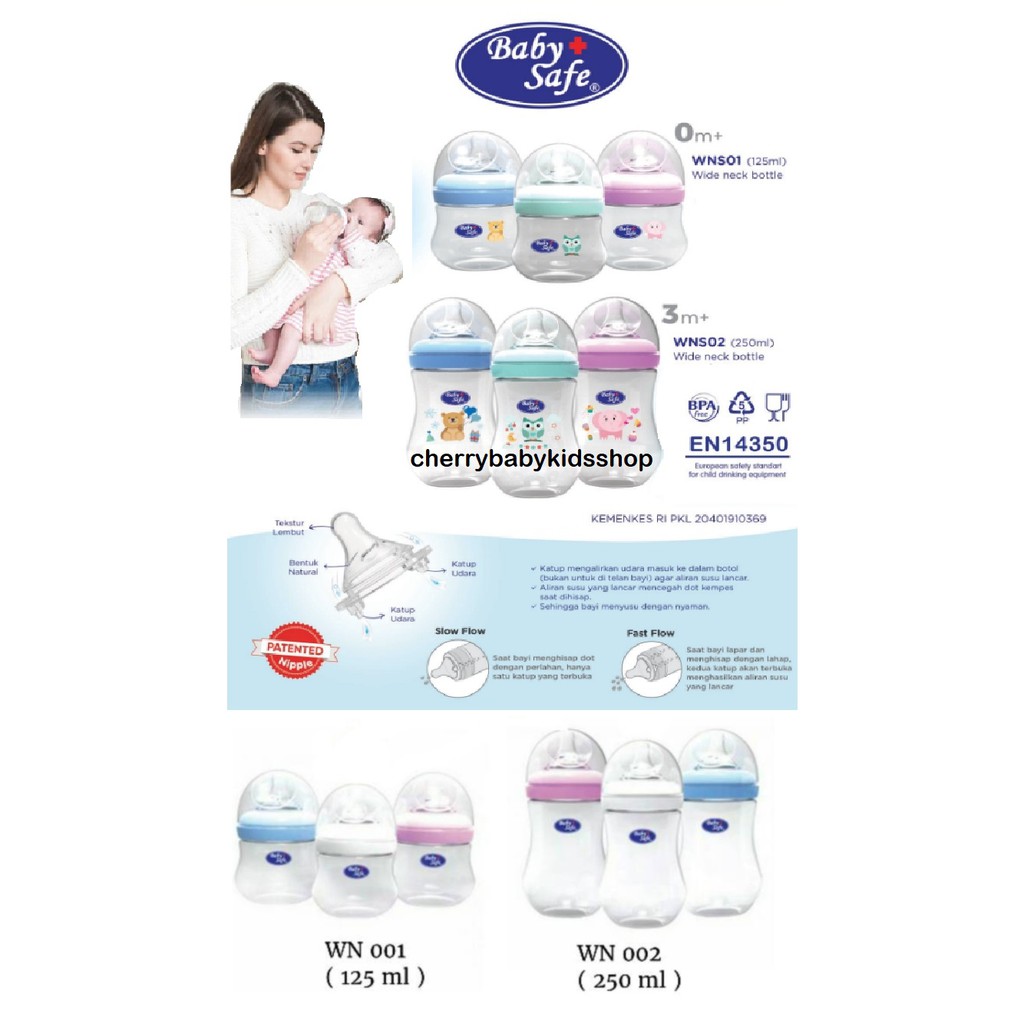 Baby Safe Wide Neck Bottle WN001 WN002 WN30 WN04 WN05 WN06 Babysafe Milk Flow Botol Susu CBKS