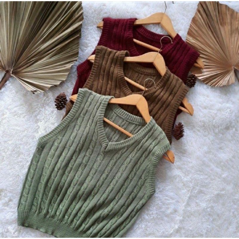 KNIT VEST CABLE PREMIUM / ROMPI RAJUT CABLE / ROMPI RAJUT PREMIUM / KOREAN V VEST / KNIT ROMPI ANDIN