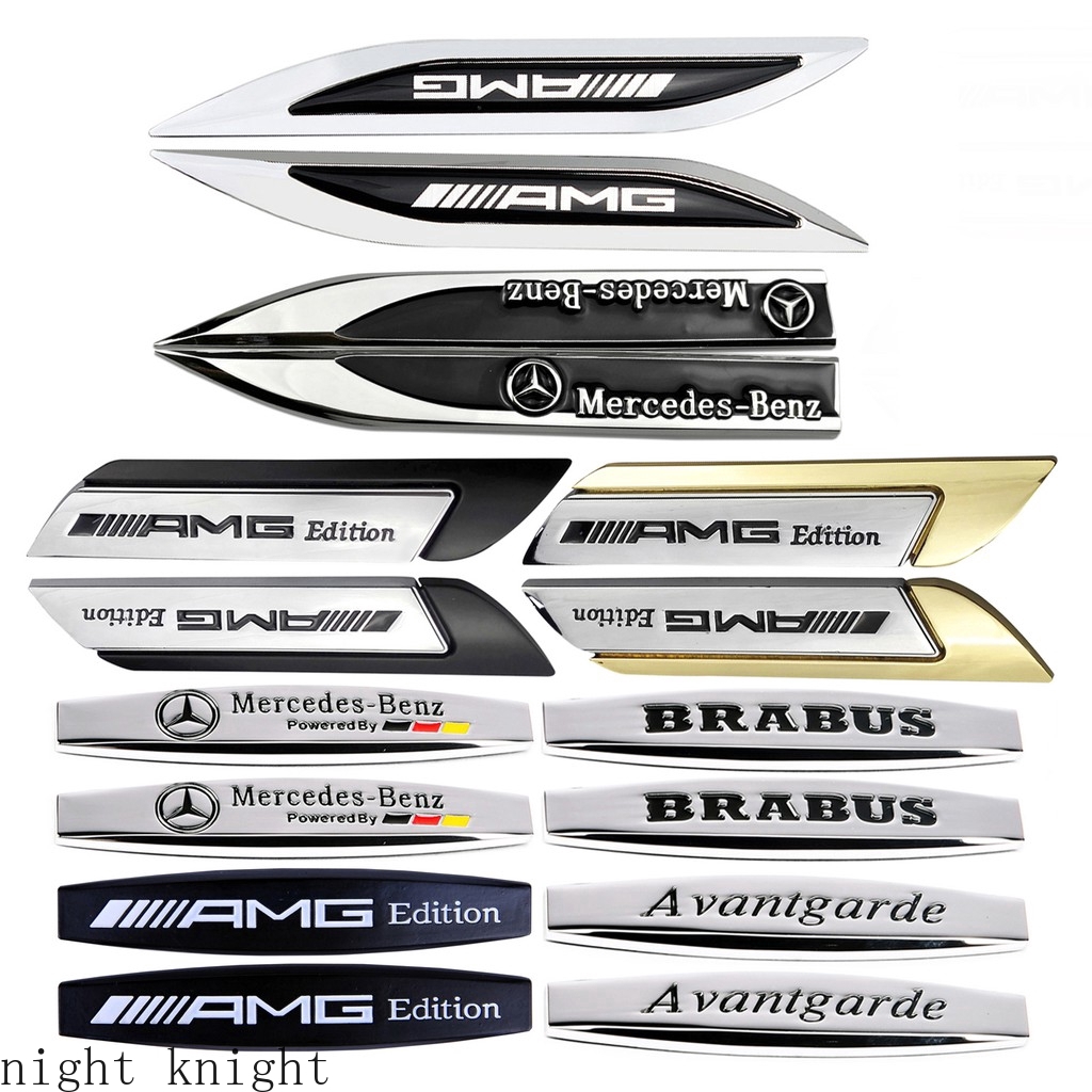 Night knight 2Pcs Stiker Emblem / Badge Bahan Metal untuk Mobil Mercedes Benz