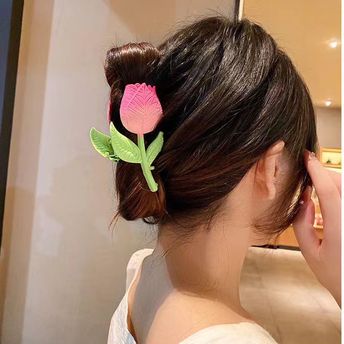 IFYOU Jepit Rambut Bentuk Tulip Warna Pink Gaya Korea Untuk Wanita