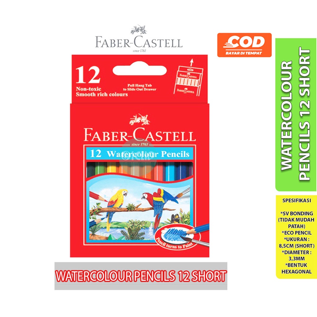 

PENSIL WARNA AIR Faber-Castell Set WATERCOLOURS Pencils 12 WARNA PENDEK