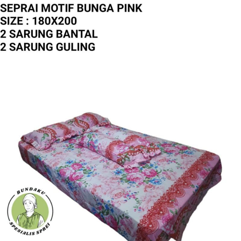 SEPRAI MURAH MERIAH MOTIF BUNGA PINK SIZE 180X200