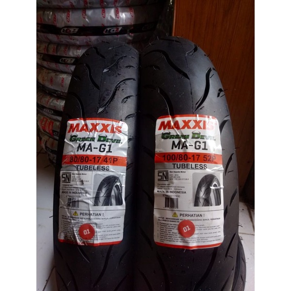 PAKET BAN TUBLES  MAXXIS GREEN DEVIL 80/80.17+ 100/80.17 FREE PENTIL