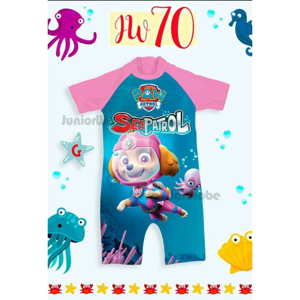  Baju  renang  anak  perempuan  motif sea patrol swimming suit 