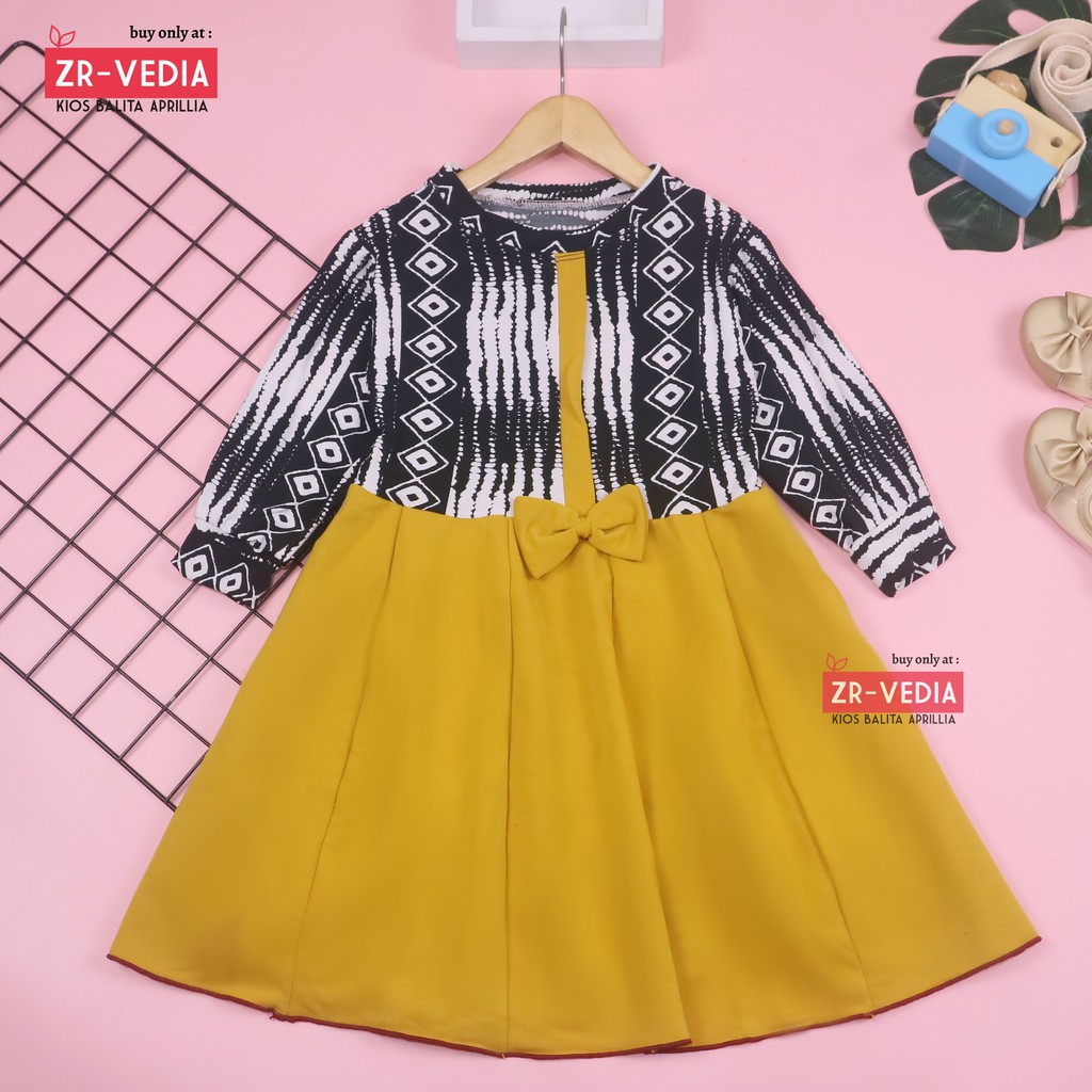 Dress Valencia 5-6 Tahun / Dres Anak Lengan Panjang Baju Perempuan Pesta Fashion Kids Motif Adem