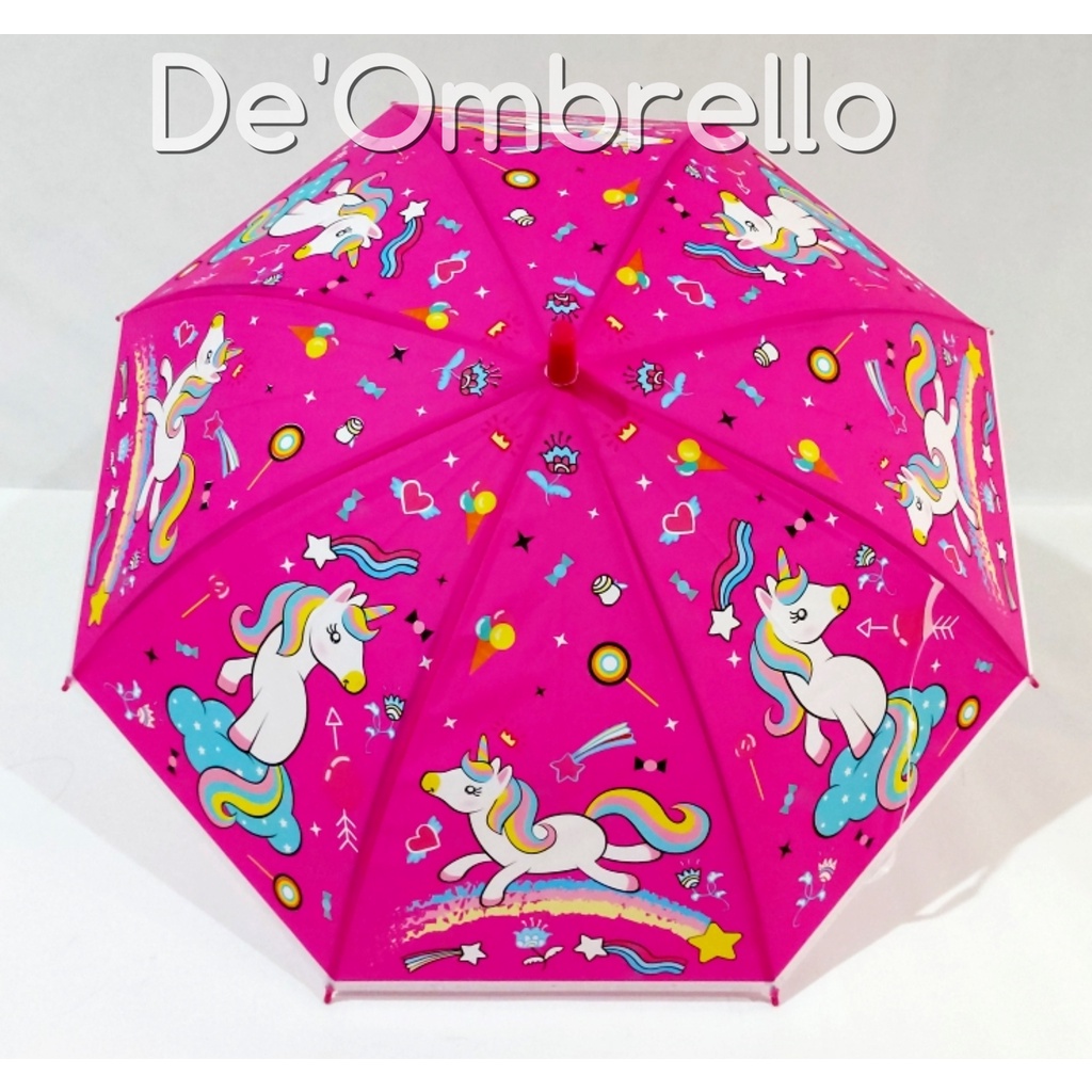 (007UC)De'Ombrello! Payung PVC Anak Full Print Motif Unicorn