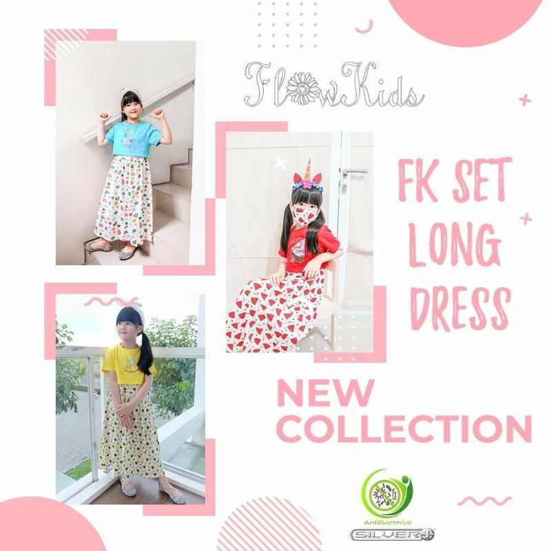 SETELAN LONG DRESS CARDI FLOWER KIDS 2-10 T