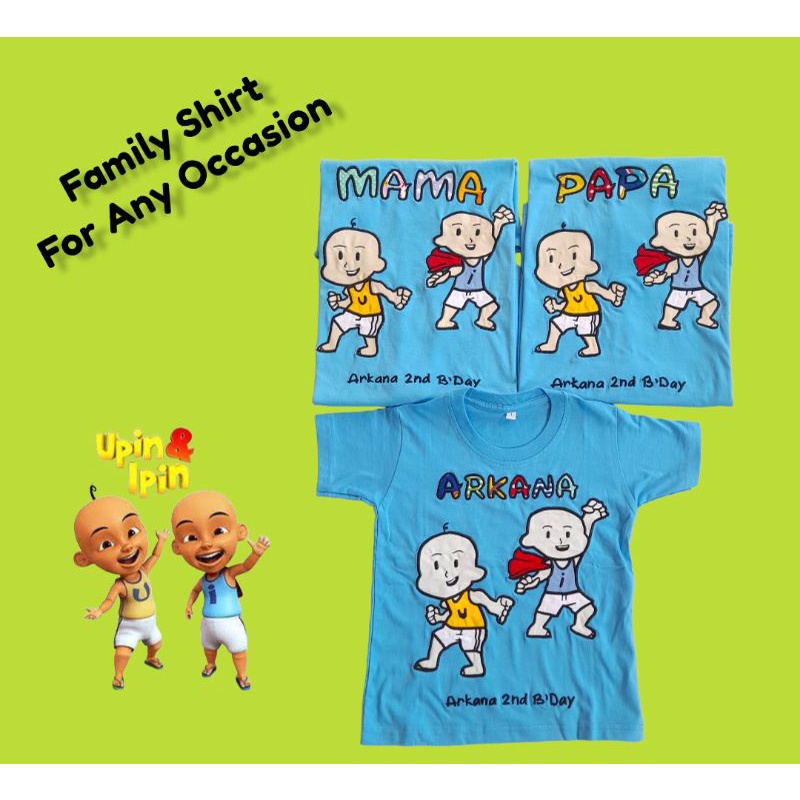 BAJU KAOS SERAGAM KELUARGA ULANG TAHUN CUSTOM BORDIR GAMBAR DAN NAMA BAHAN KATUN