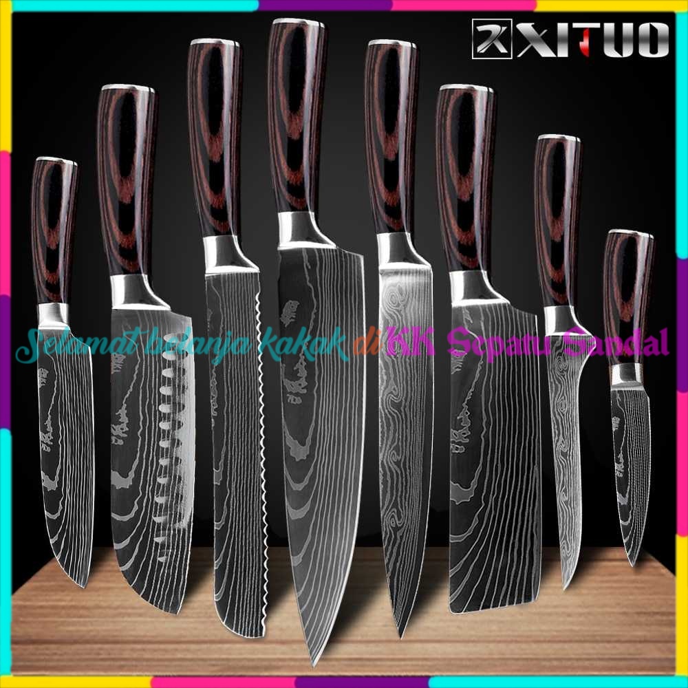 ◔‿◔ Pisau Dapur Chef XITUO Damascus Pattern Knife Bahan Stainless Steel Berkualitas