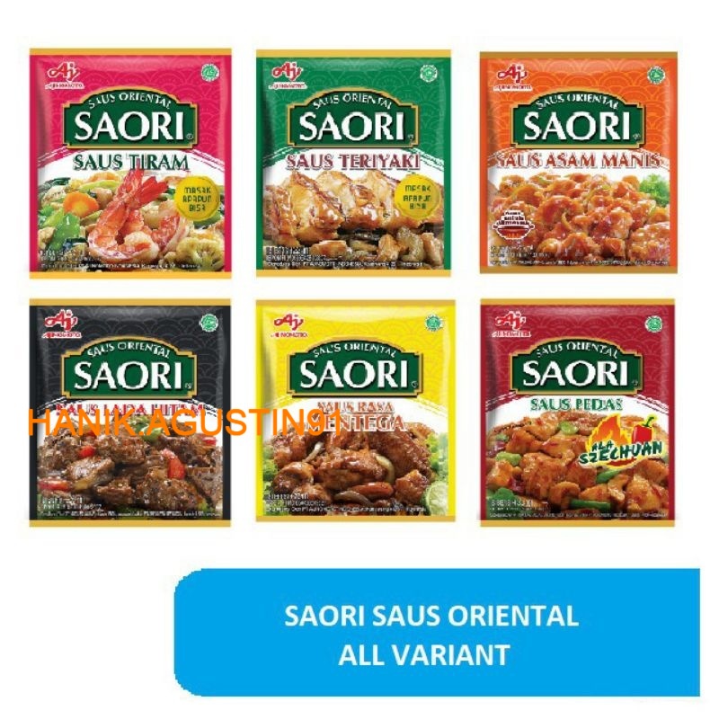 

Saori Saus Tiram / Teriyaki / Asam Manis / Mentega / Lada Hitam / Szechuan 1 Sacset