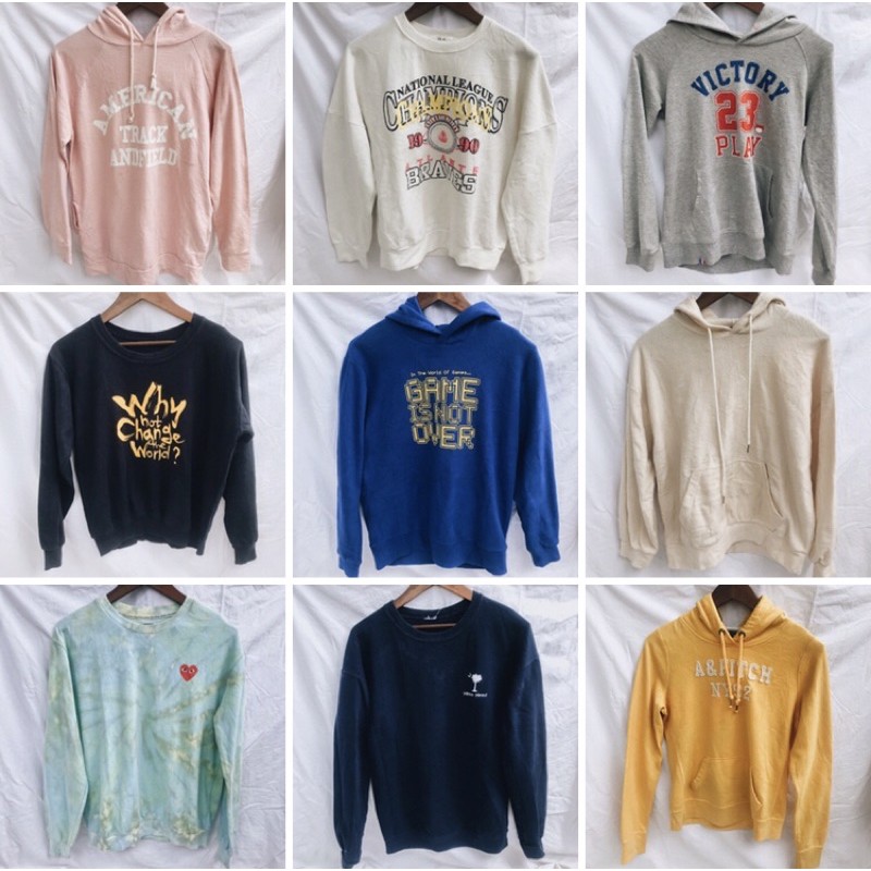 SWEATER CREWNECK HOODIE SECOND CHAMPION CDG TIEDYE MURAH PRELOVED MOTIF CREAM PINK BAGUS POLOS TALI