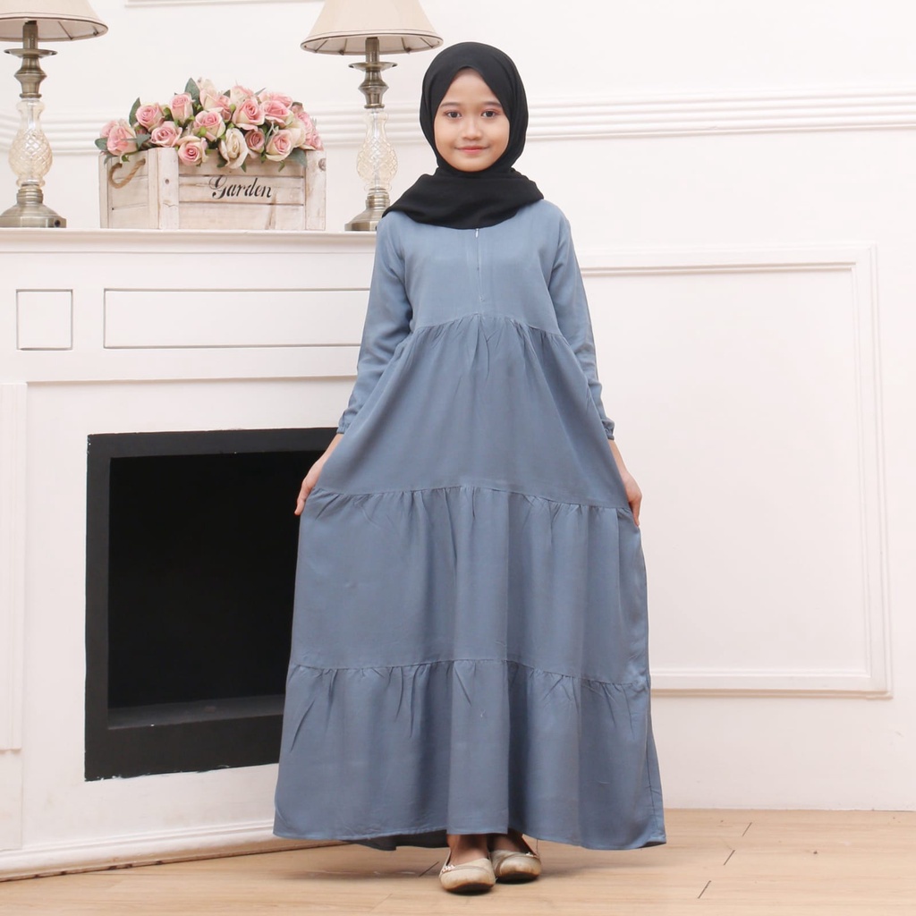 GAMIS SUSUN ANAK PEREMPUAN BAHAN RAYON | BAJU MUSLIM ANAK PEREMPUAN REMPEL ZIPPER RESLETING | 1KG MUAT 4PCS