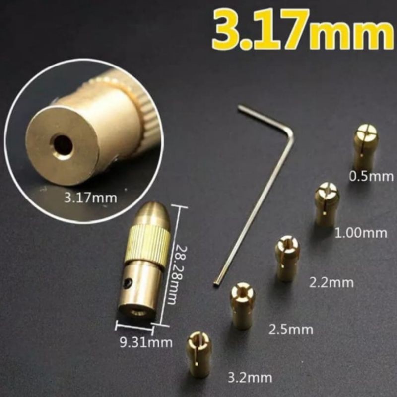 Chuck Mini Drill Collet Set 7pcs 3.17mm Konektor Bor Mini Grinder