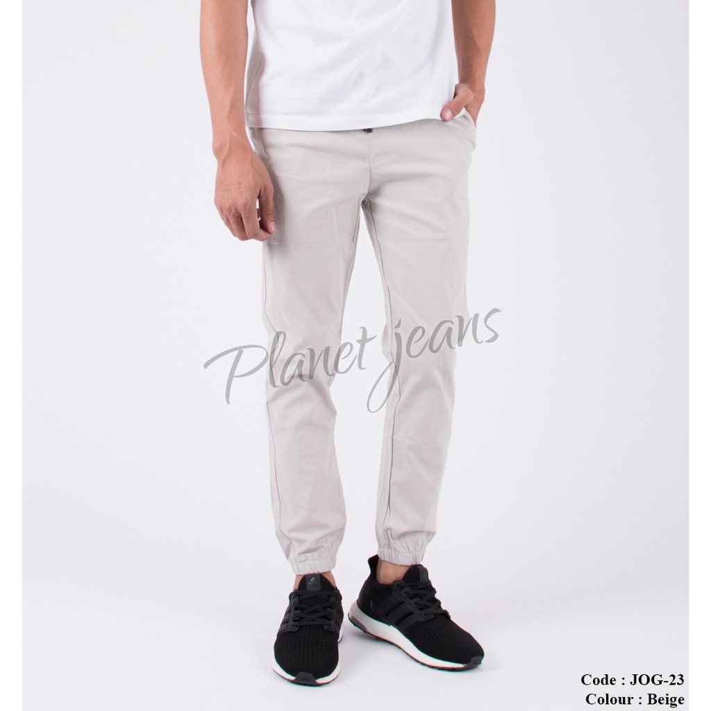 Celana Jogger Pants Jeans Cream bahan Chino / Joger Cowok JOG23- BEIGE