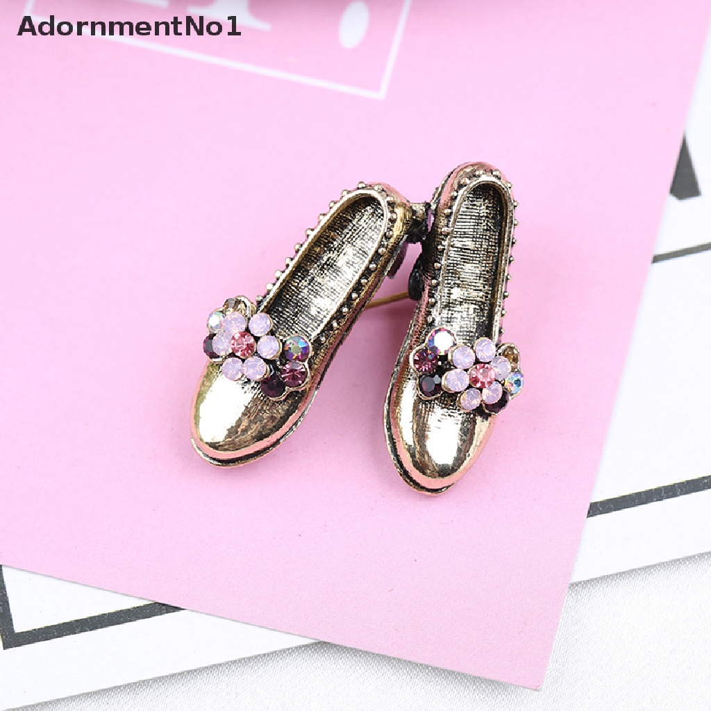 (AdornmentNo1) Bros / Pin Vintage Retro Bentuk Sepatu Aksen Bunga + Berlian Imitasi Untuk Aksesoris Wanita